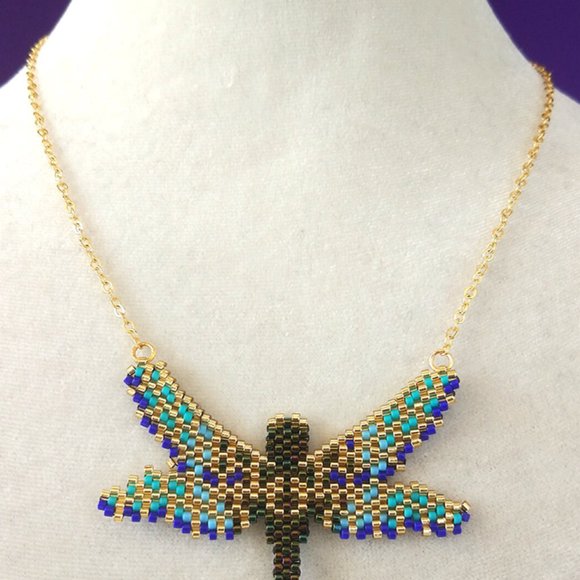 Dragonfly Beetle Miyuki Necklace Hand Made - Picture 3 of 3